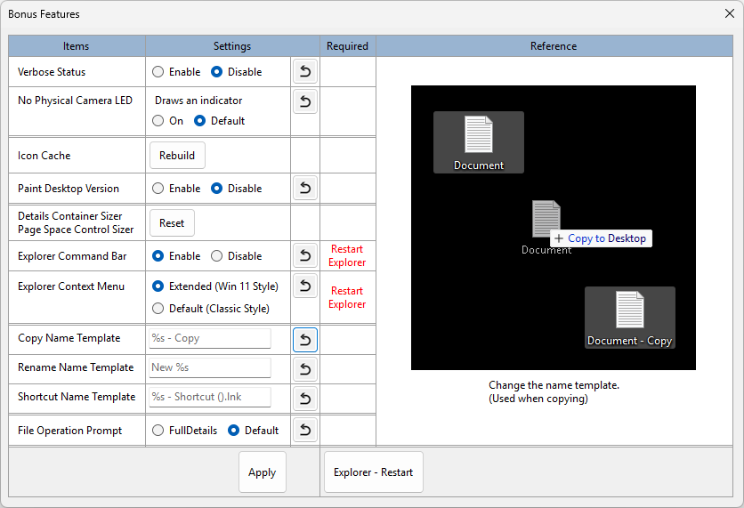 Bonus Features - CopyNameTemplate