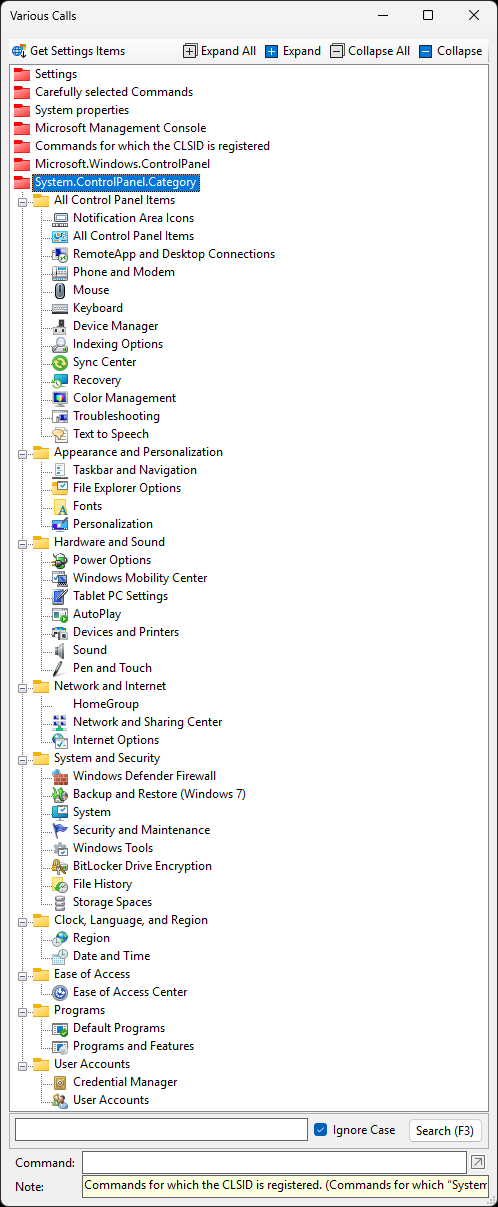 Various Calls - System.ControlPanel.Category