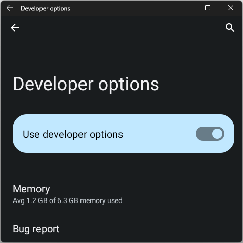 [WSA] Tab - [Windows Subsystem for Android] - [Developer options] Dialog